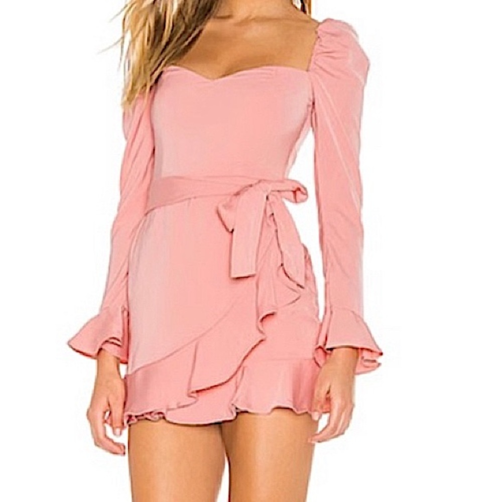Superdown Khloe Ruffle Sleeve Pink Wrap Tie Mini Dress Size Medium